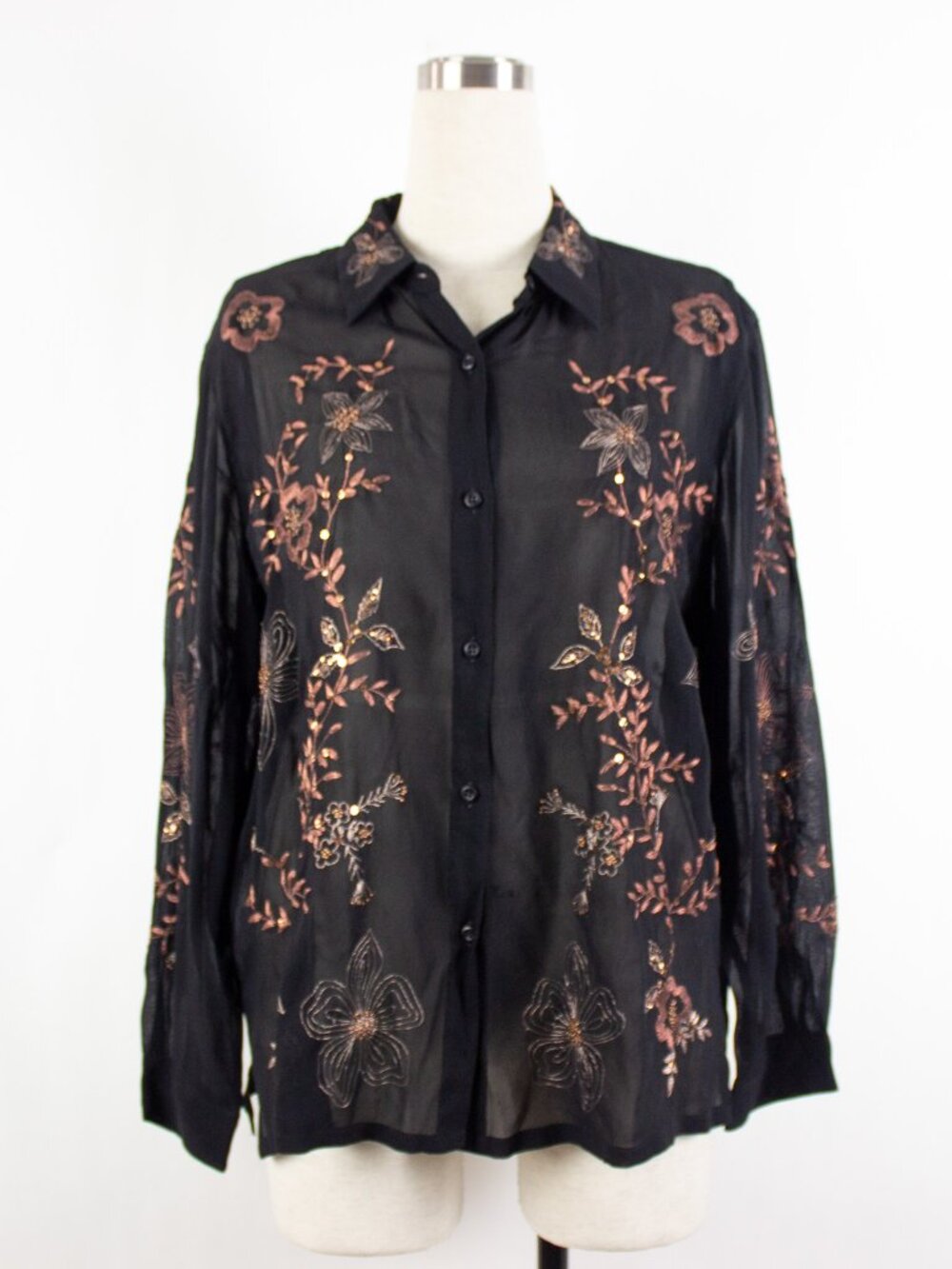 Vtg Easy Spirit Y2K Floral Embroidered Blouse Top XL